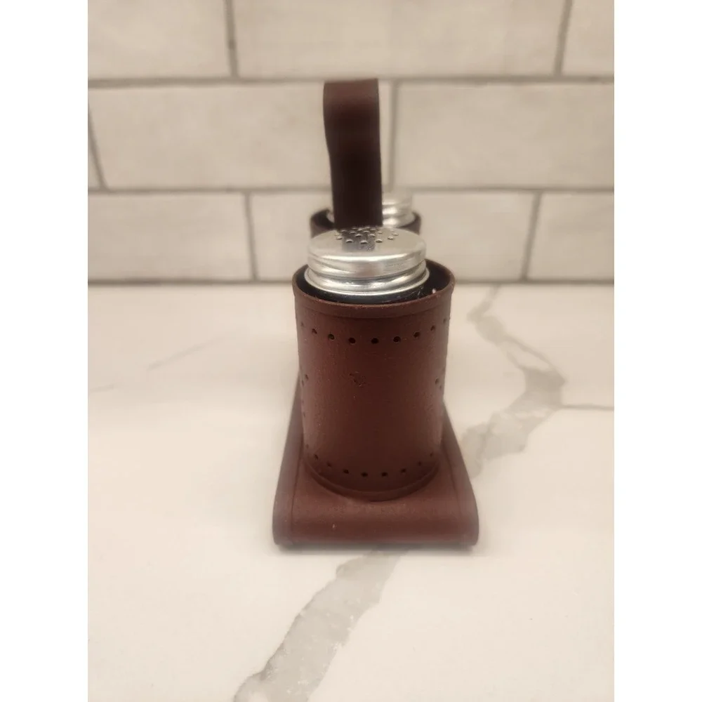 Primitive Rustic Star Farmhouse Salt and Pepper Shaker Holder Set Punched Tin